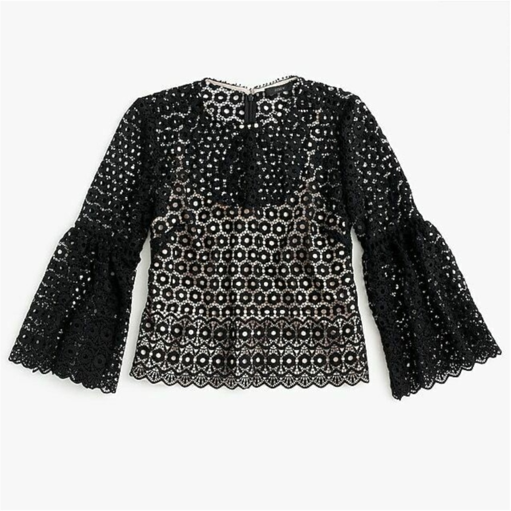 J. Crew Daisylace Bell-Sleeve Top - Black